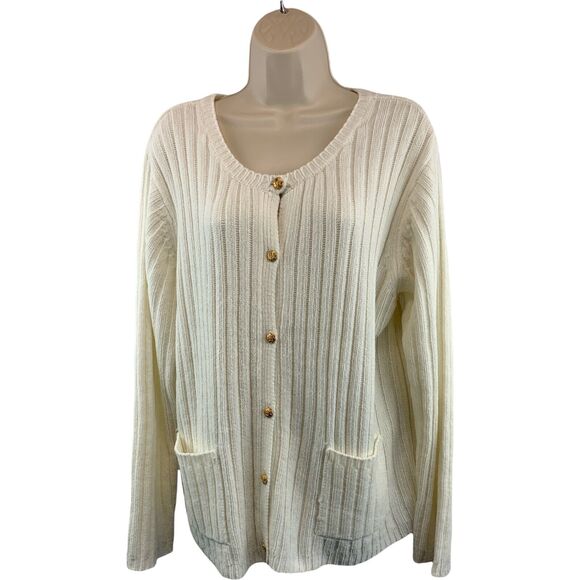 Classic Elements Womens Cardigan Sweater Ivory Pockets Knit Buttons Size Large - Picture 1 of 9